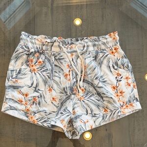 Rip Curl High Waist Floral Women's Shorts Orange & Gray. Size L. Drawstring